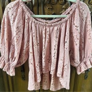 FREE PEOPLE Elegant Pink Lace Top